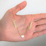 Personalized Stainless Steel Two Name Necklace with Heart Pendant