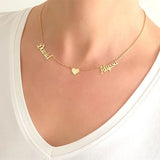Personalized Stainless Steel Two Name Necklace with Heart Pendant