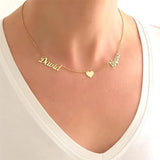 Personalized Stainless Steel Two Name Necklace with Heart Pendant