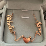 Personalized Stainless Steel Two Name Necklace with Heart Pendant