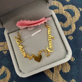 Personalized Stainless Steel Two Name Necklace with Heart Pendant