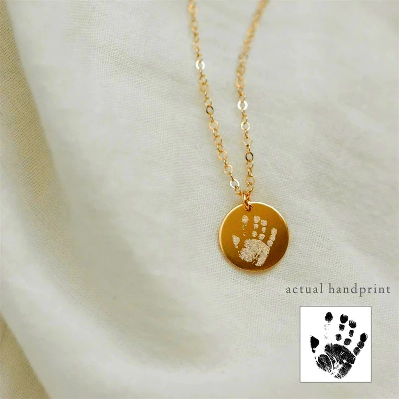 Custom Newborn Handprint Necklace Stainless Steel Pendant