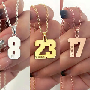 Numbers Pendant Necklace with Name Engraving