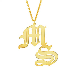 Old English Initial Pendant Stainless Steel Name Chain Necklace