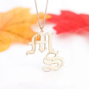 Old English Initial Pendant Stainless Steel Name Chain Necklace