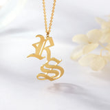 Old English Double Letters Necklace Personalized Nameplate Necklace For Women