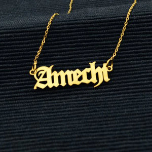 Old English Letter Necklace Charm Pendant Stainless Steel Chain Birthday Gift