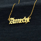 Old English Letter Necklace Charm Pendant Stainless Steel Chain Birthday Gift