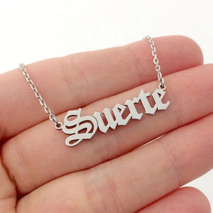 Old English Letter Necklace Charm Pendant Stainless Steel Chain Birthday Gift