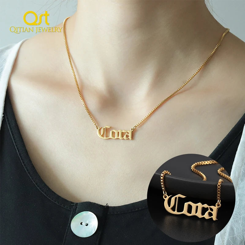 Old English Nameplate Necklace&Pendant Stainless Steel Choker Necklace For Women