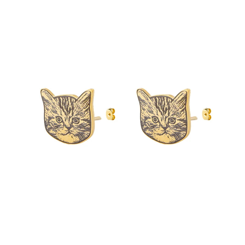 Stainless Steel Pet Portrait Earrings Personalized Engraved Animal Photo Jewelry