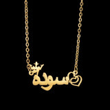 Heart Crown Arabic Name Necklace Stainless Steel Chain Personalized Pendant