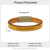 Personalized Men's Leather Bracelet with Engraved Name