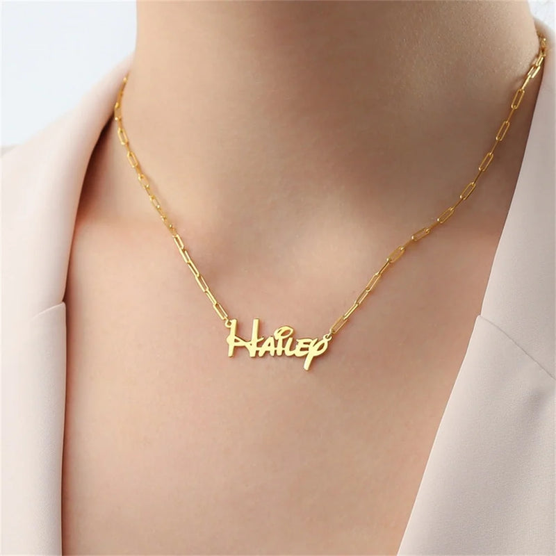 Paperclip Link Name Necklace Custom Stainless Steel Jewelry Boy Choker Women
