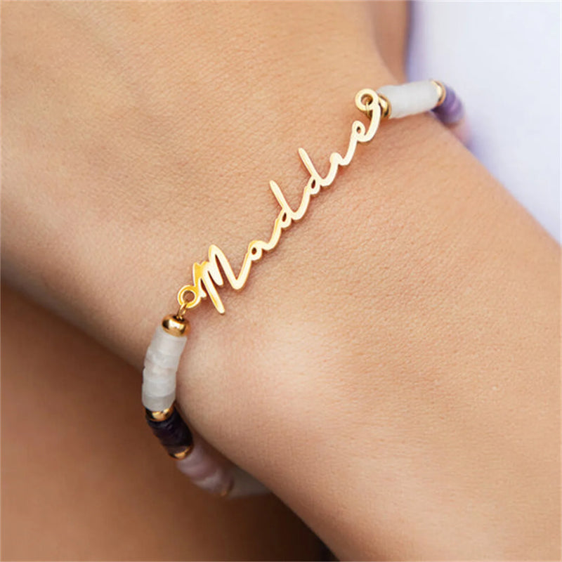 Pastel Quartz Beaded Name Bracelet Colorful Bangle Jewelry Gift