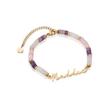Pastel Quartz Beaded Name Bracelet Colorful Bangle Jewelry Gift