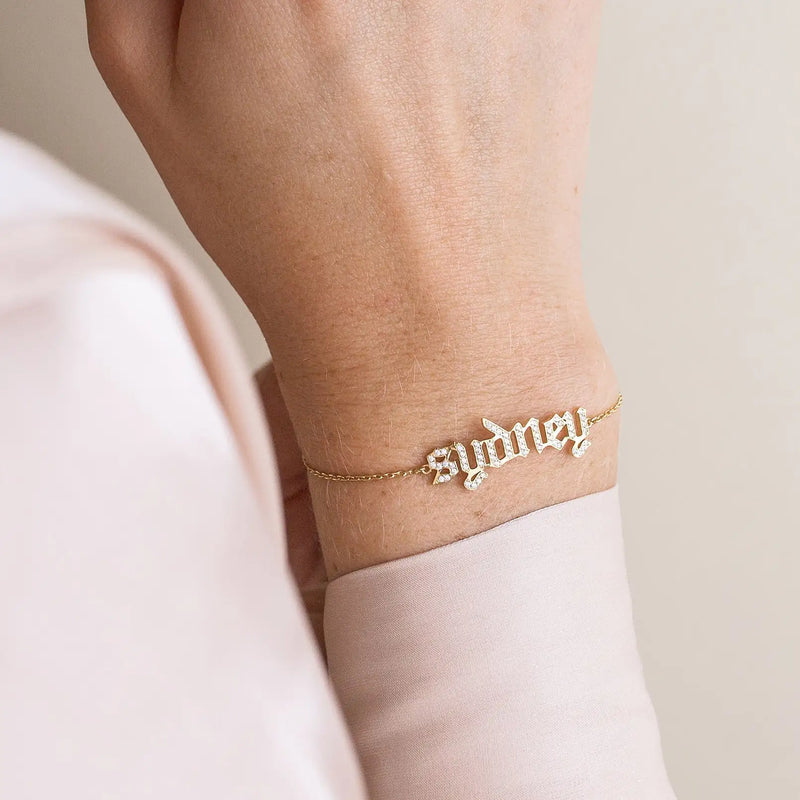 Personalized Gothic Name Bracelet, Old English Name Bracelet