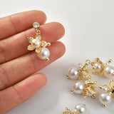 Pearl Flower Bouquet Earrings Necklace Pendant 18K Real DIY Accessories