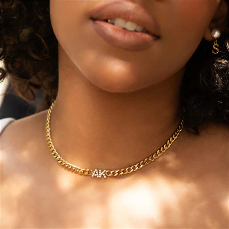 Personalized Pearl Initial Choker Necklace Plated Jewelry
