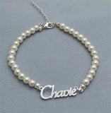 Pearl Name Bracelet Personalized Nameplate Bracelet Custom Letters Bracelet
