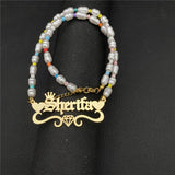 Personalized Pearl Name Necklace with Crown Pendant