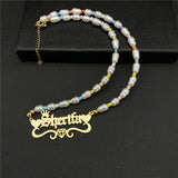 Personalized Pearl Name Necklace with Crown Pendant