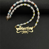 Personalized Pearl Name Necklace with Crown Pendant