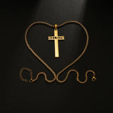 Cross Name Pendant Necklace Stainless Steel Men Necklaces Pearl Chain