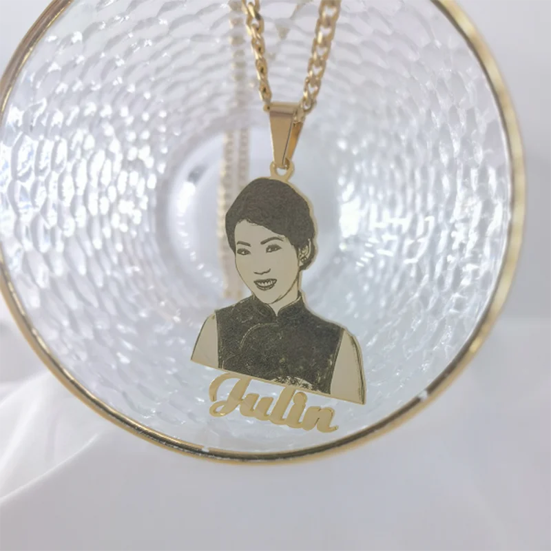 Personal Name Photo Pendant Necklace Cartoon Character Kids Jewelry