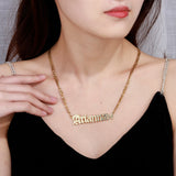 Custom Textured Old English Name Necklace with Cross Symbol in Stainless Steel