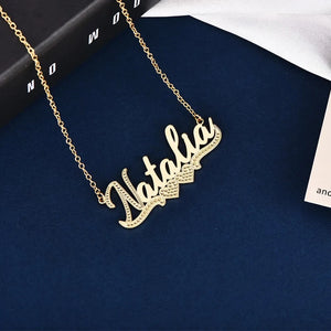 Custom Old English Name Necklace with Cross Symbol in Stainless Steel