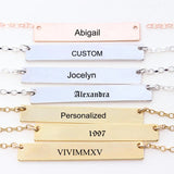 Personalized Bar Necklace Engraved Name Date Coordinates Initials Roman Numeral