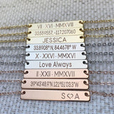 Personalized Bar Necklace Engraved Name Date Coordinates Initials Roman Numeral