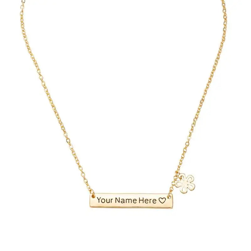 Personalized Bar Necklace Stainless Steel 18K Engraved Plate Silver Necklace