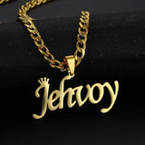 Crown Name Necklaces for Women Men Stainless Steel Thick Chain Necklace Pendant
