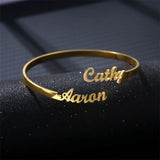 Personalized Double Name Bracelet Stainless Steel Adjustable Bangle