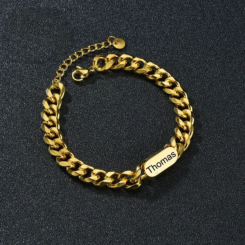 Custom Engraved Name Bracelet Cuban Chain for Men