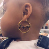 Personalized Gothic Big Earrings Stainless Steel Women Date Name Letter