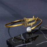 Personalized Name Bracelet Bangle For Women with Butterfly Pearl Stainless Steel