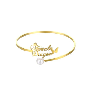 Personalized Name Bracelet Bangle For Women with Butterfly Pearl Stainless Steel