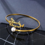 Personalized Name Bracelet Bangle For Women with Butterfly Pearl Stainless Steel