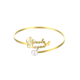 Personalized Name Bracelet Bangle For Women with Butterfly Pearl Stainless Steel