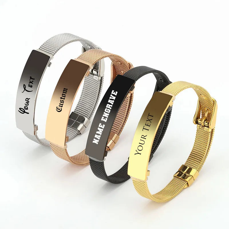 Personalized Name ID Bracelet Stainless Steel Men's Bangle Gift