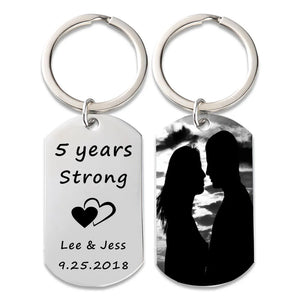 Personalized Photo Keychain Anniversary Gift Custom Initial Date