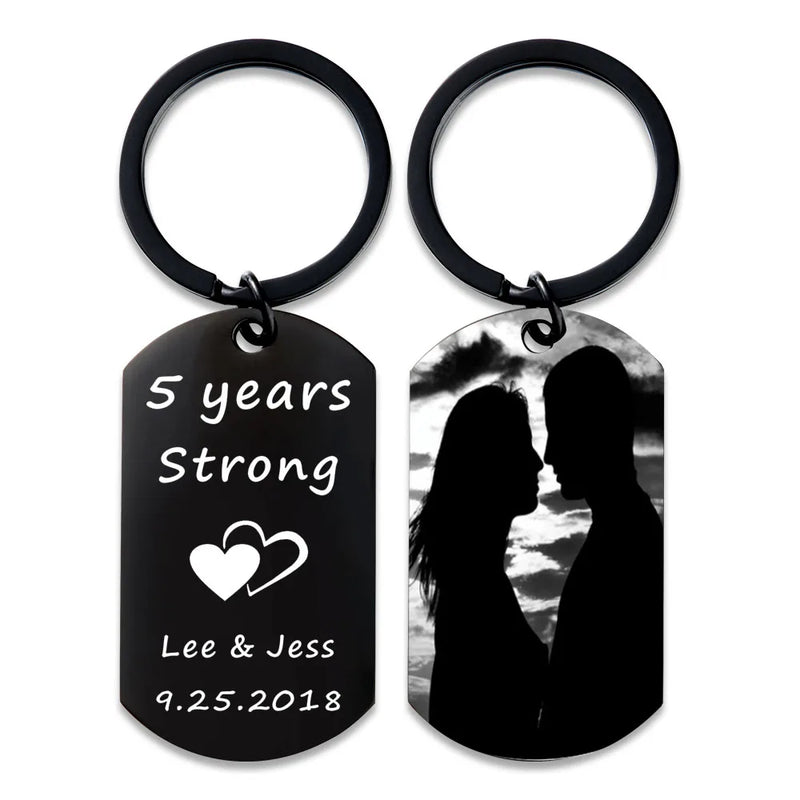 Personalized Photo Keychain Anniversary Gift Custom Initial Date