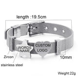 Personalized Photo Name Bracelet Watchband Stainless Steel Rose Women Men