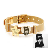 Personalized Photo Name Bracelet Watchband Stainless Steel Rose Women Men
