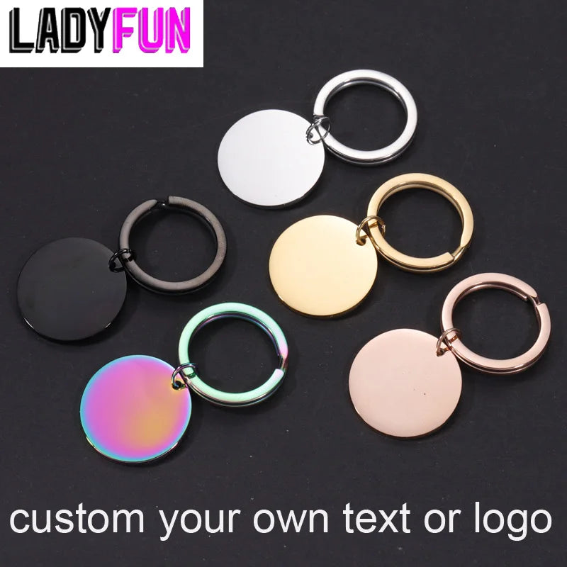 Round Stainless Steel Keychain Blank Disc Charm DIY Jewelry 10pcs
