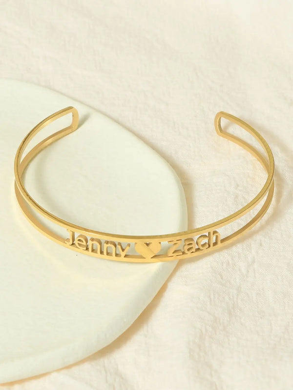 Personalized Stainless Steel Name Bangle Adjustable Engraved LOGO Cuff Bracelet