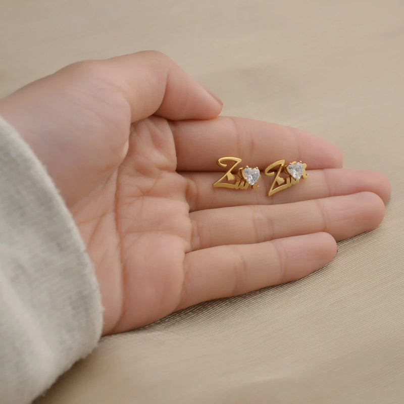 Customized Studs Earring Stainless Steel with Diamond Name Jewelry